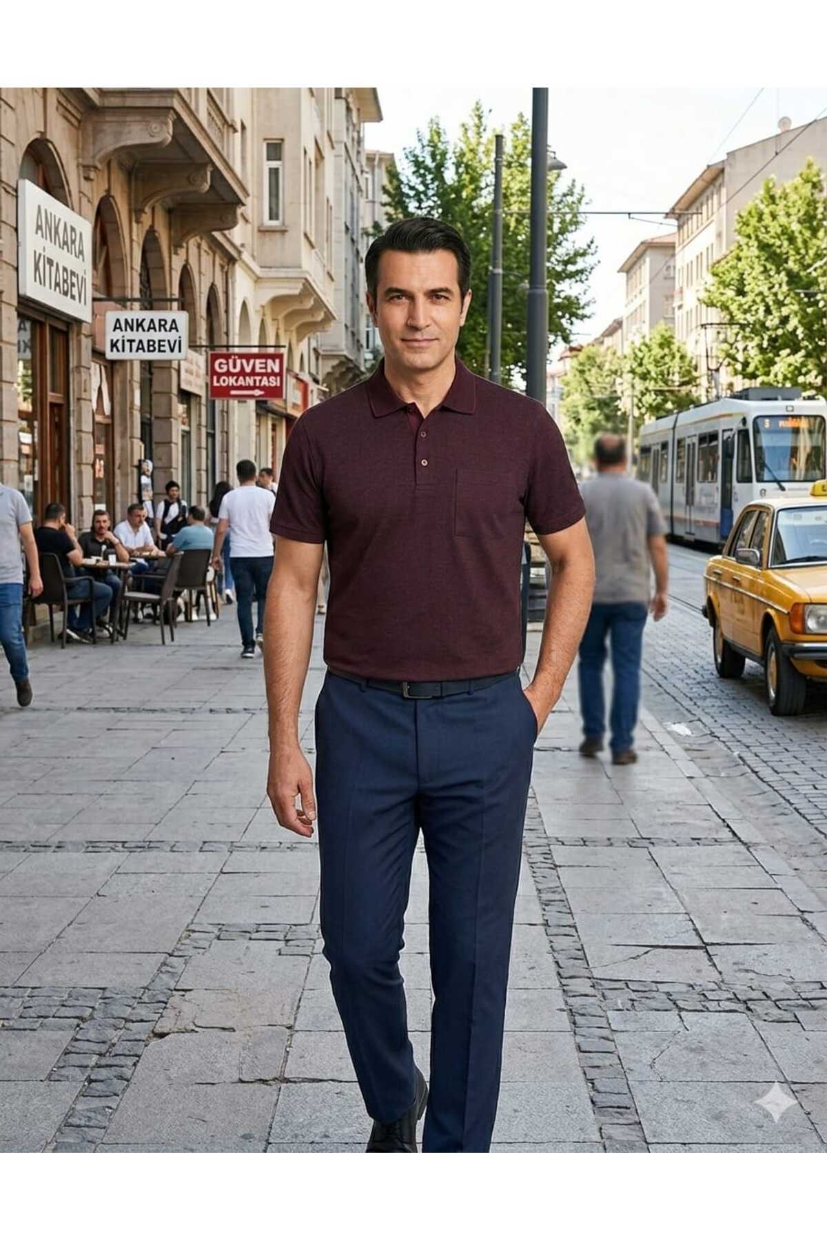 KMKkombin Baba Klasik Kesim Cepli Büyük Beden Polo Yaka Rahat Kesim Düğmeli Erkek Tişört görsel 3