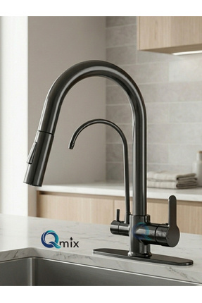 QMİX ANTRASİT-FÜME SPİRALLİ ARITMALI LÜX MUTFAK EVİYE BATARYASI