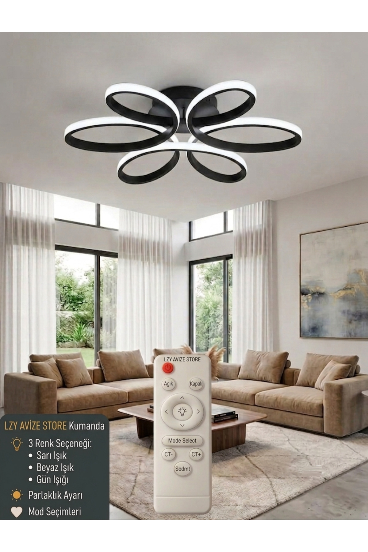 3-Color Clover 6-Piece Black Operated Plafonyer Living Room Kitchen Modern led for Children's Room Dining Table and Entrance