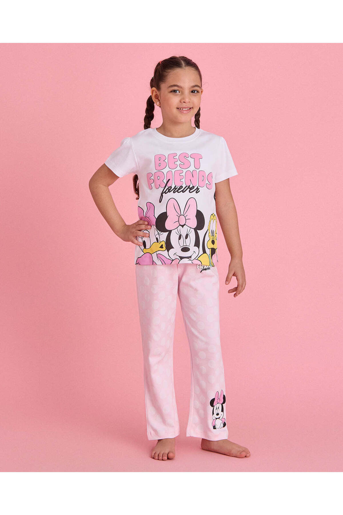 REDTAG Girls White Minnie & Friends Pyjama Set