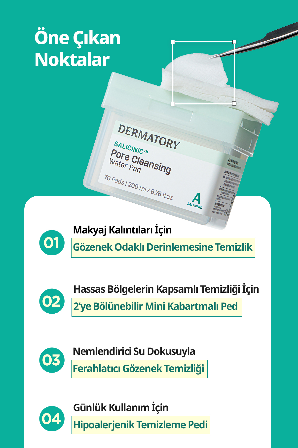 Ciltten Fazla Sebumu Arındıran Makyaj Temizleme Pedi Salicinic Pore Cleansing Water Pad — 9688 — تصویر 4 از 9