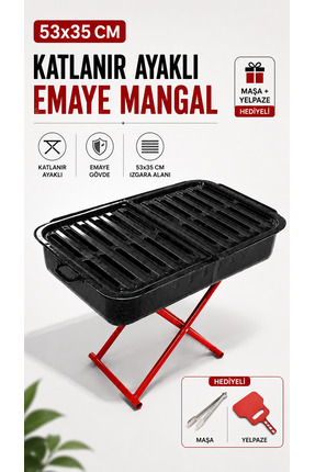 Kampavm Emaye Mangal 53x35 cm Katlanır Ayaklı Kamp Piknik Mangalı