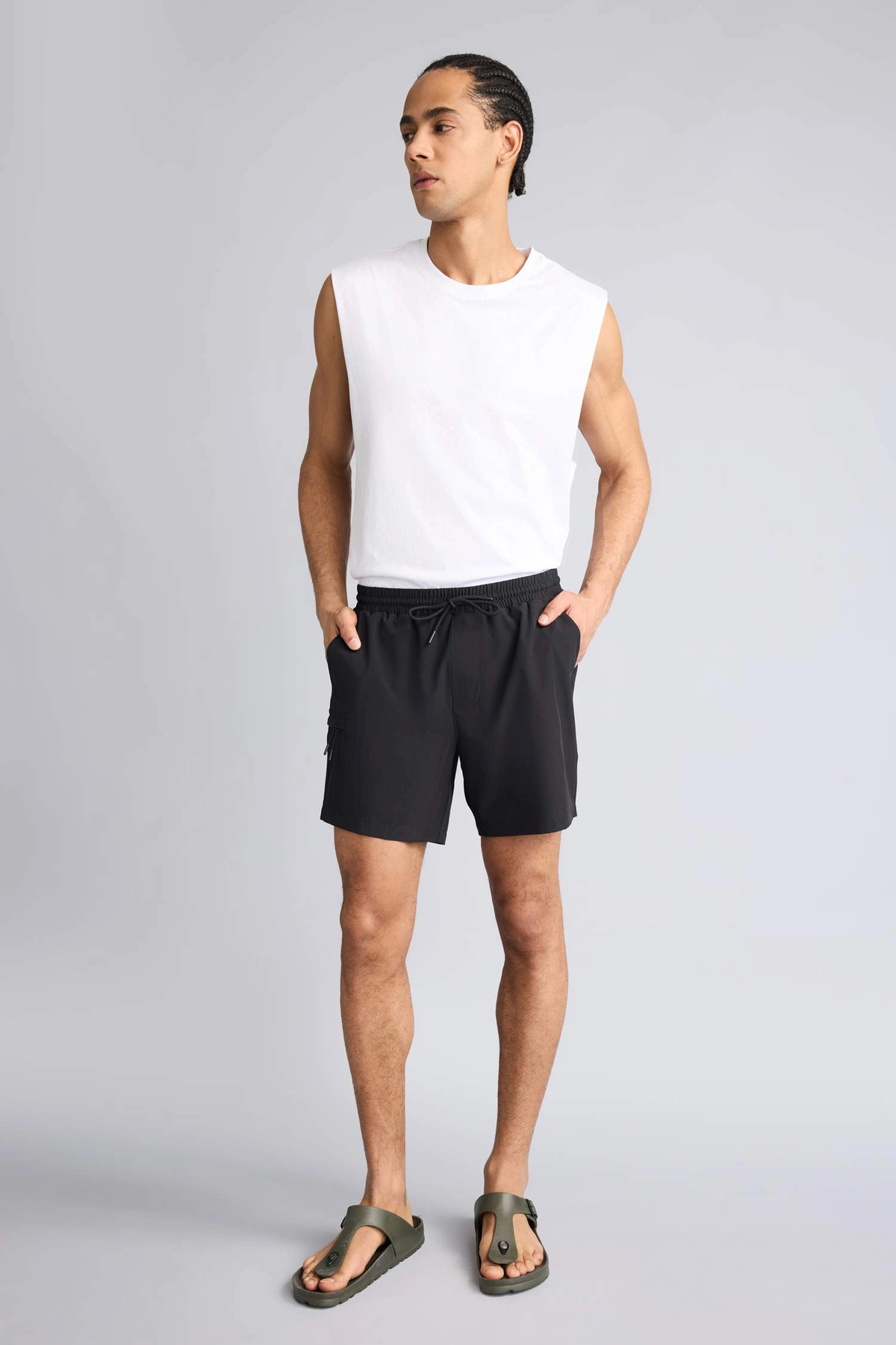 Defacto C5138Axbk81 Black Printed Flexible Textured Short Length Sports Swim Shorts