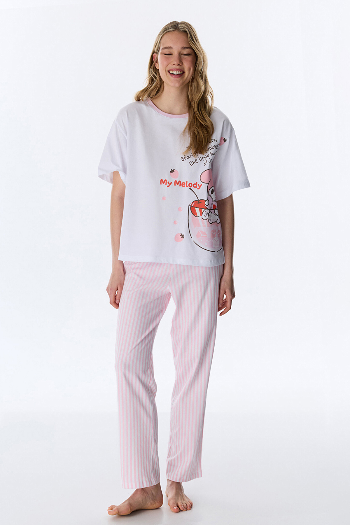 Penti Women's Cotton Lounge Licensed My Melody Shorts Sleeve Pajama Set - White