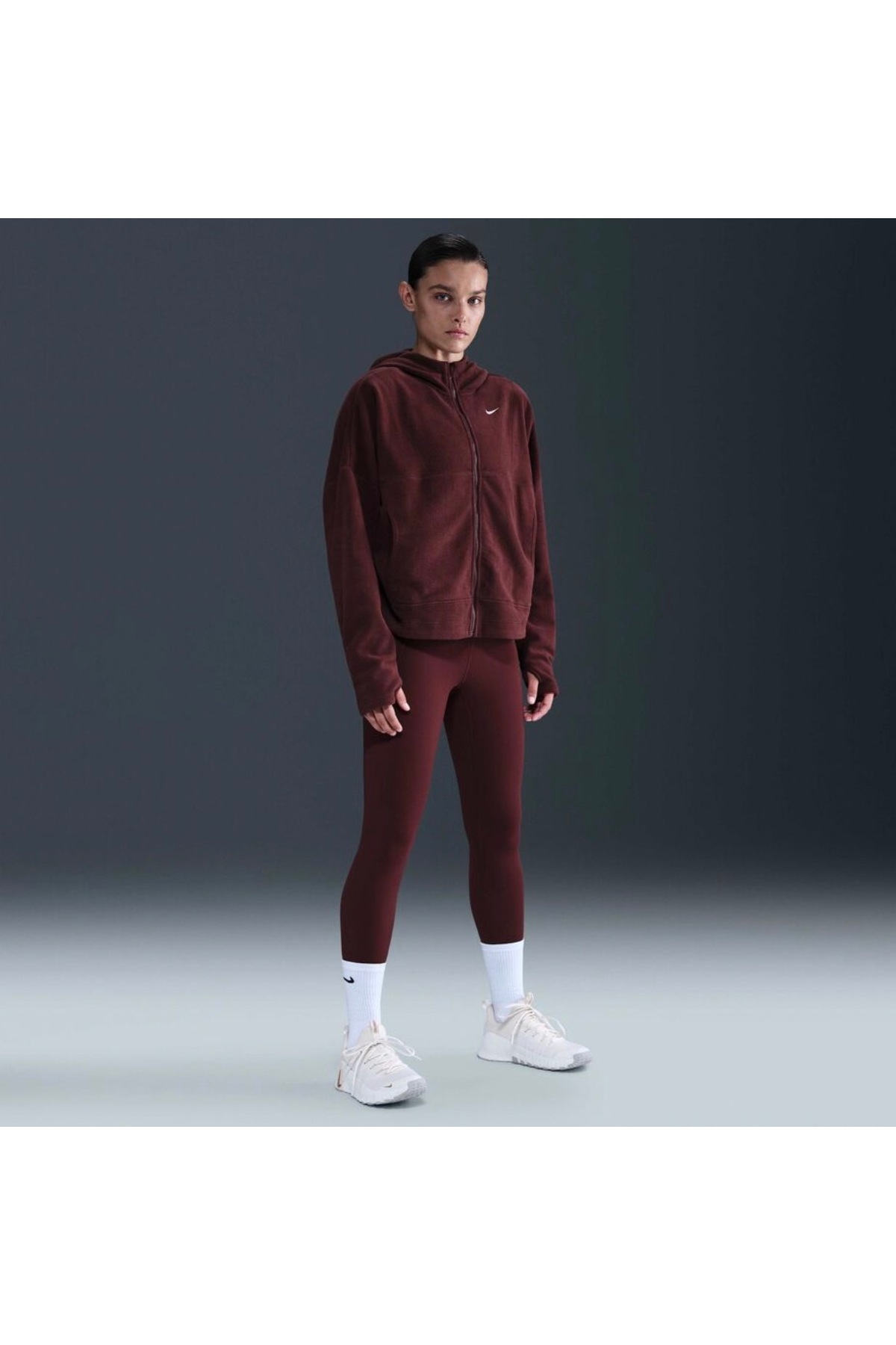Nike Therma-Fit Full-Zip Top Polar Kadın Bordo Antrenman Sweatshirt KUZEY SPORT görsel 3