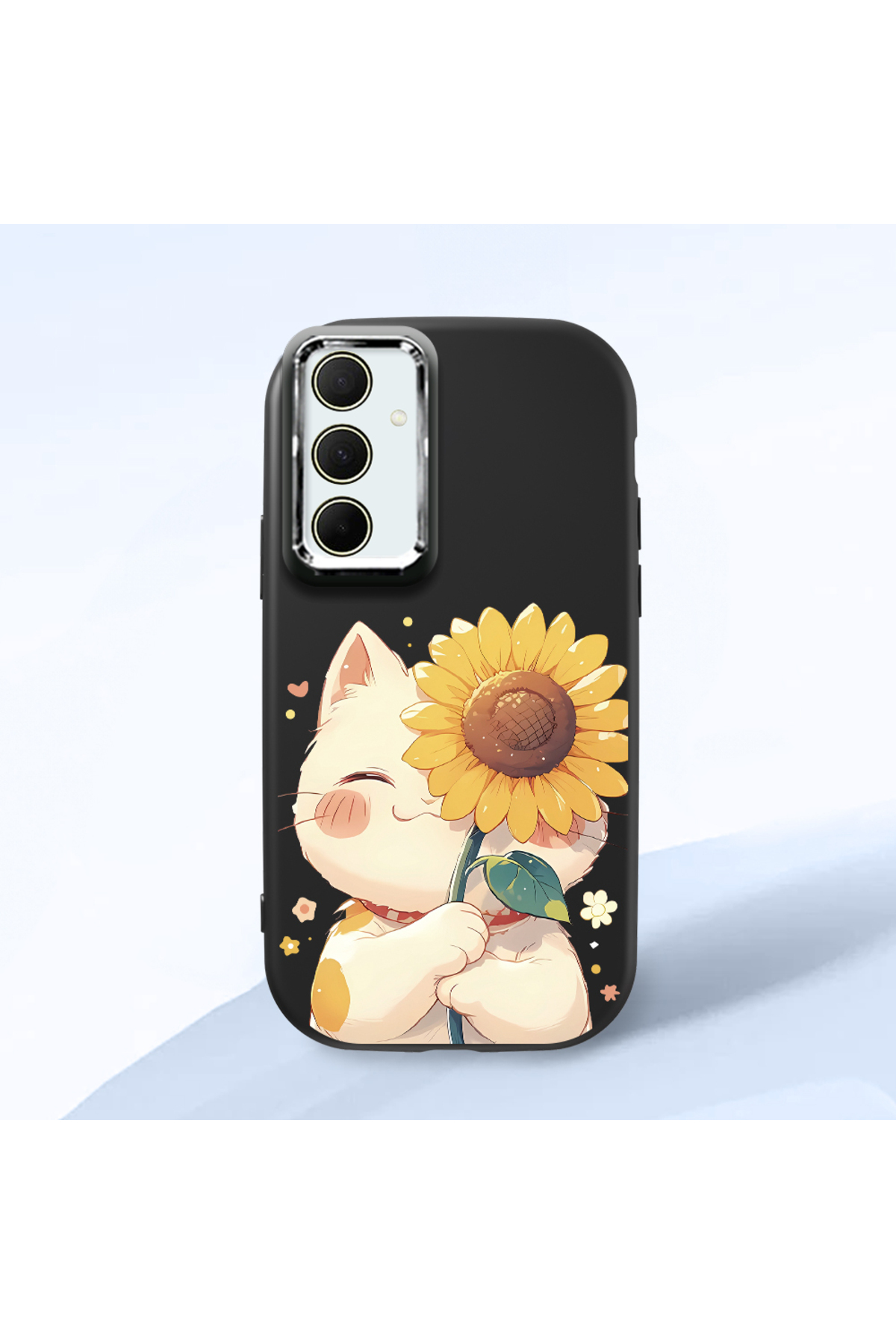 Samsung Galaxy A35 Compatible Case camera protector Black Silicone Couple Phone Case with Cat Pattern