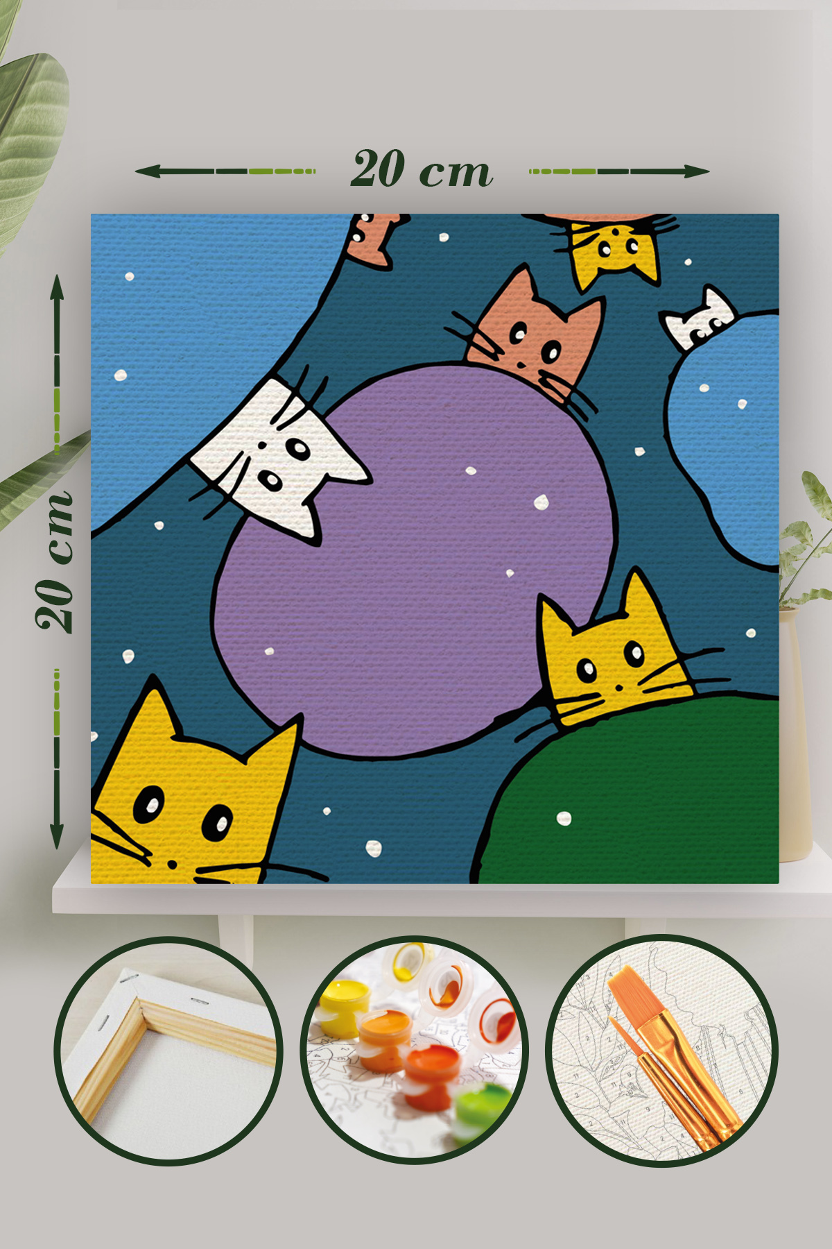 Sayılarla Boyama 20x20 Cm Tuval Seti Fırça Boya Dahil Çıtaya Gerili - Patili Gezegen