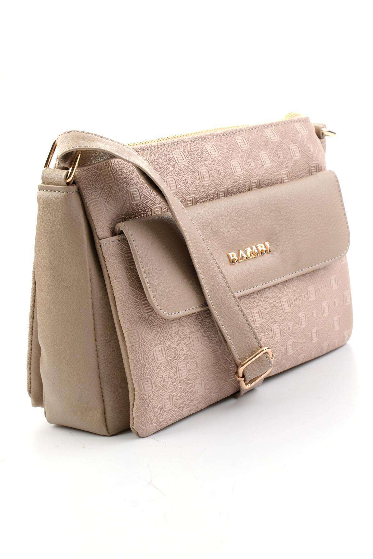 Bambi Bej Baskı Detaylı Kadın Postacı Çanta C06650265710 görsel 3