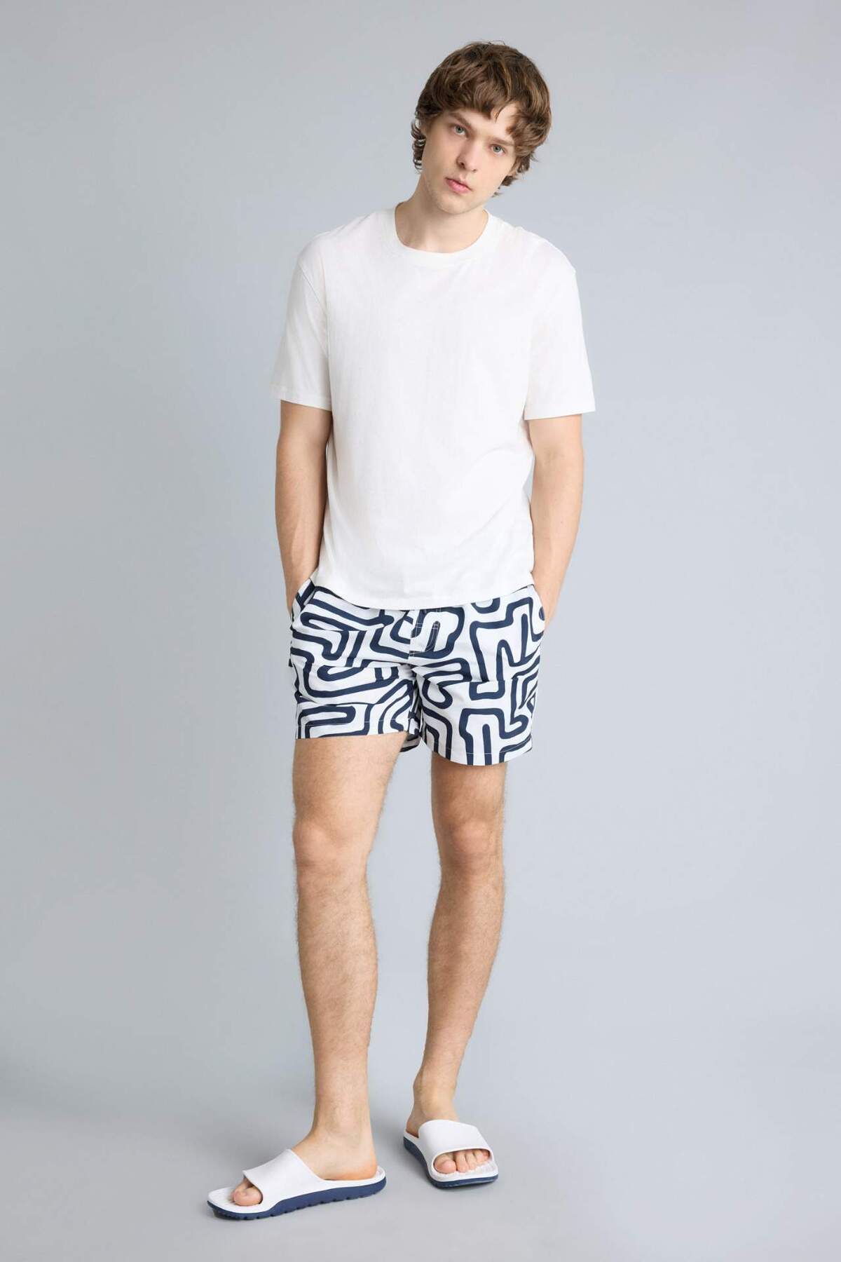 Defacto Patterned Mesh Lined Short Length Swim Shorts A7376Ax26Hs