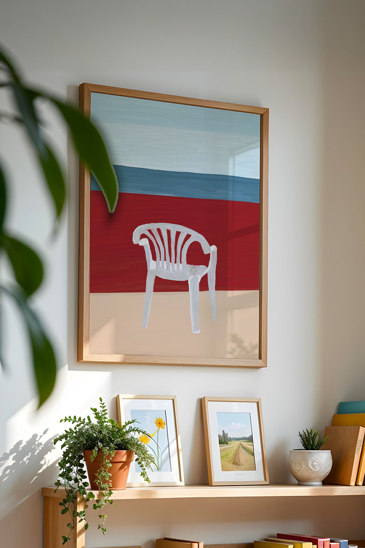 Beyaz Plastik Sandalye Poster, Minimal Akdeniz Esintili Modern İllüstrasyon Tablo Çerçevesiz