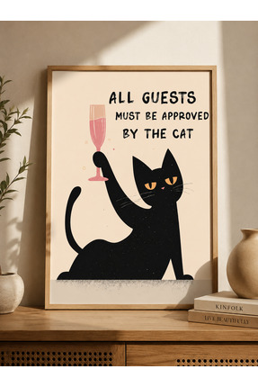 Boho wellness studio All Guests Must Be Approved By The Cat Çerçeveli Poster ...