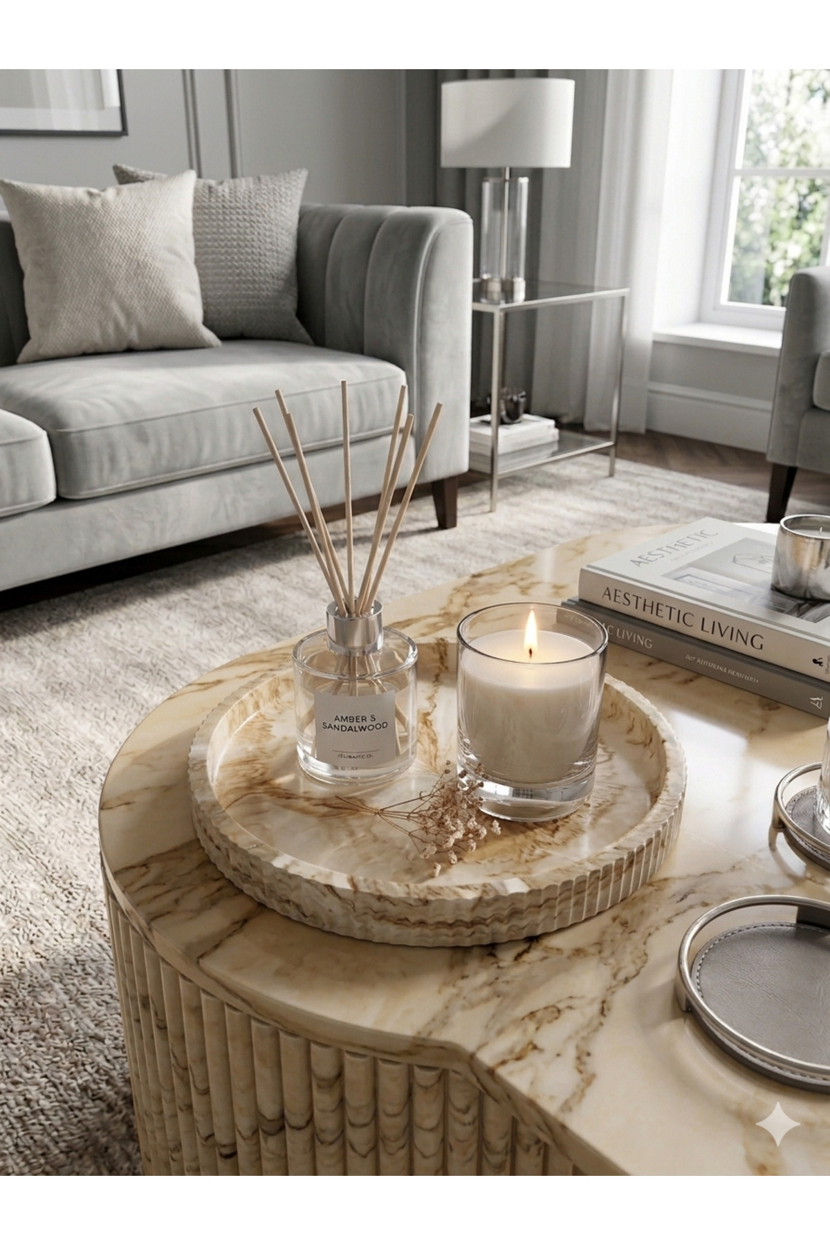 Mumlight Marble Patterned Decorative Presentation Tray Round Presentation Plate Handmade (Stone Powder)