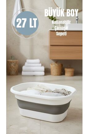 VİLORA HOME LİORA-27 Litre BÜYÜK BOY Katlanabilir Çamaşır Sepeti-Geniş Haciml...