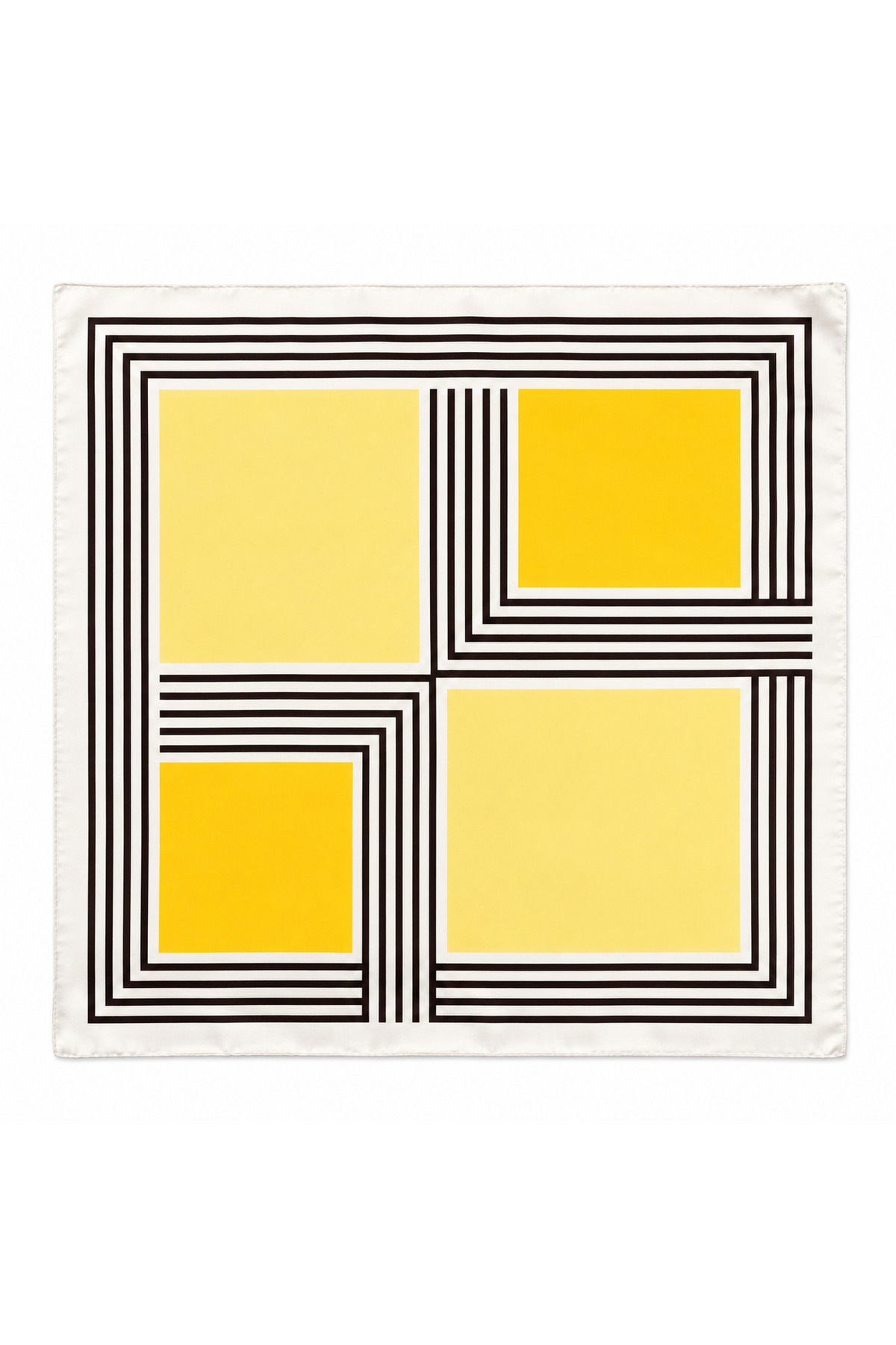 Sarı Geometrik Desenli 50x50 Saten Fular Kadın Boyun Fuları