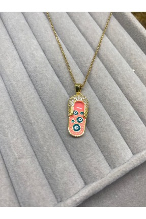 ZEYKU ACCESSORİES Çelik Terlik model Zirkon Taşlı Altın Renk Nazar Boncuklu K...