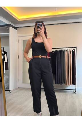 Store kadın yüksek bel kemer detaylı kumaş pantolon