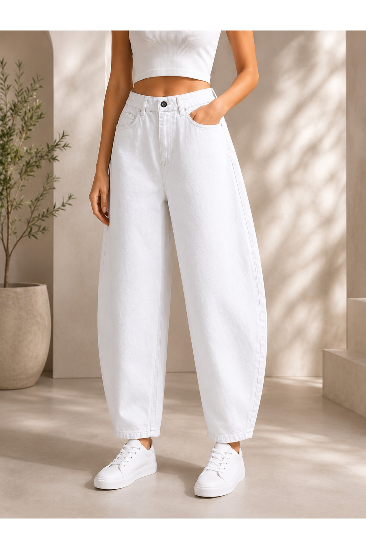 DORAJEANS  Kadın Yüksel Bel Rahat Kalıp Barrel Fit Pantolon - Balloon Jeans - Görsel 3