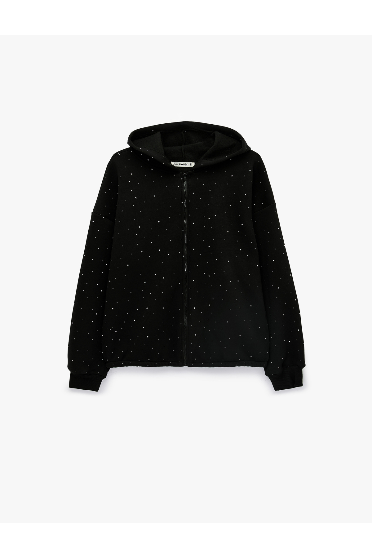 Koton  Üç İplik Şardonlu Uzun Kollu Fermuarlı Kapüşonlu Taş Detaylı Sweatshirt - Görsel 3