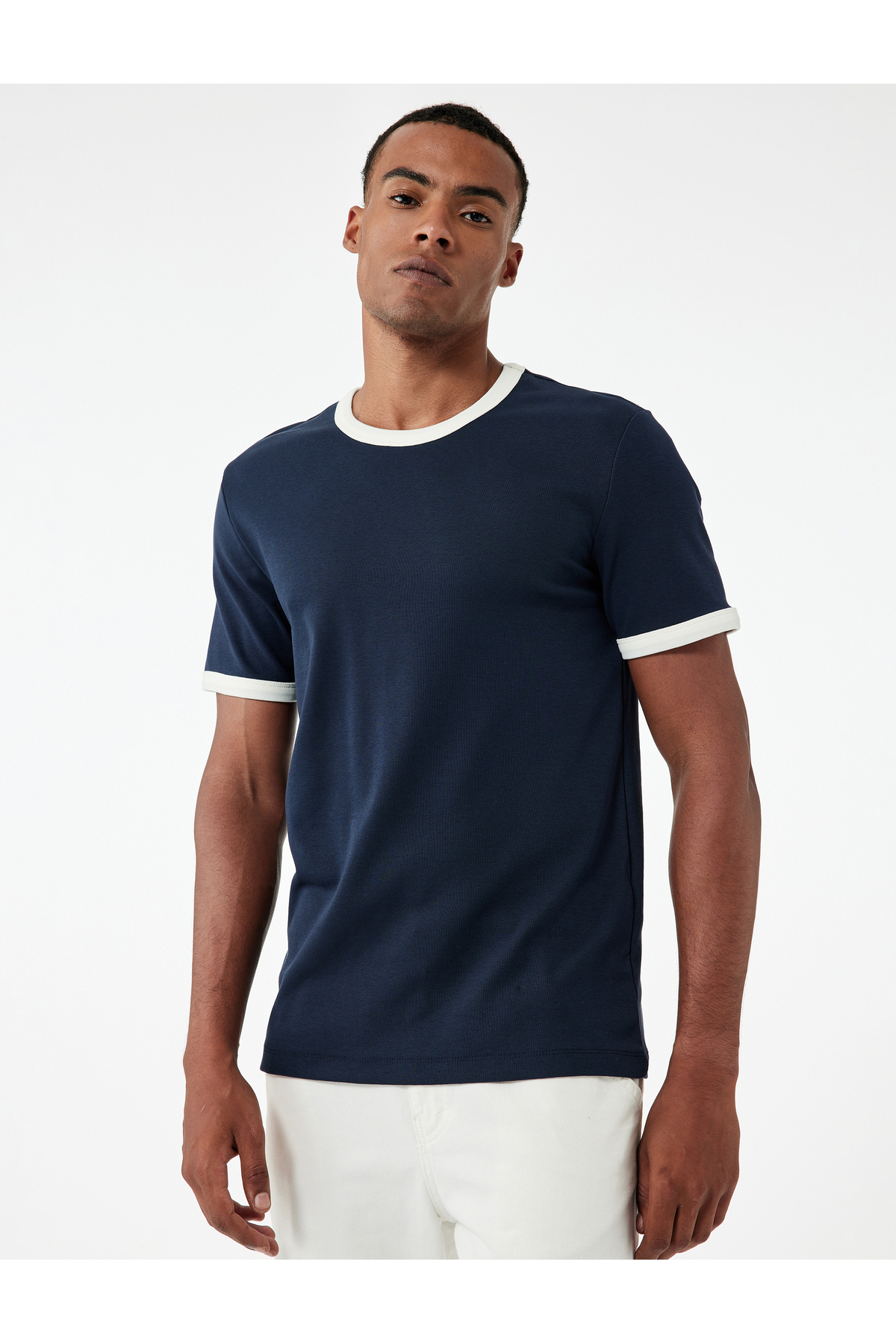 Koton Short Sleeve Ribbed Cotton T-Shirt with Crew Neck and Slim Fit