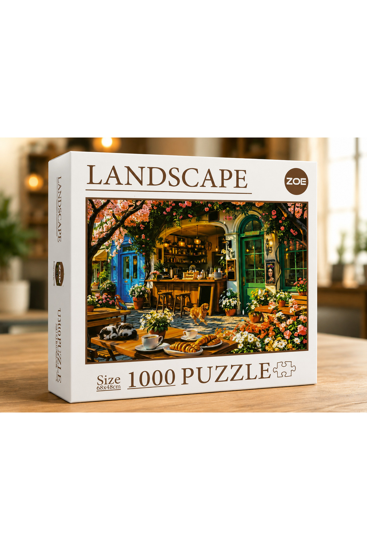 Zoe Landscape 1000 Parça Puzzle Çiçek Bahçeli Kafe Manzarası 68x48