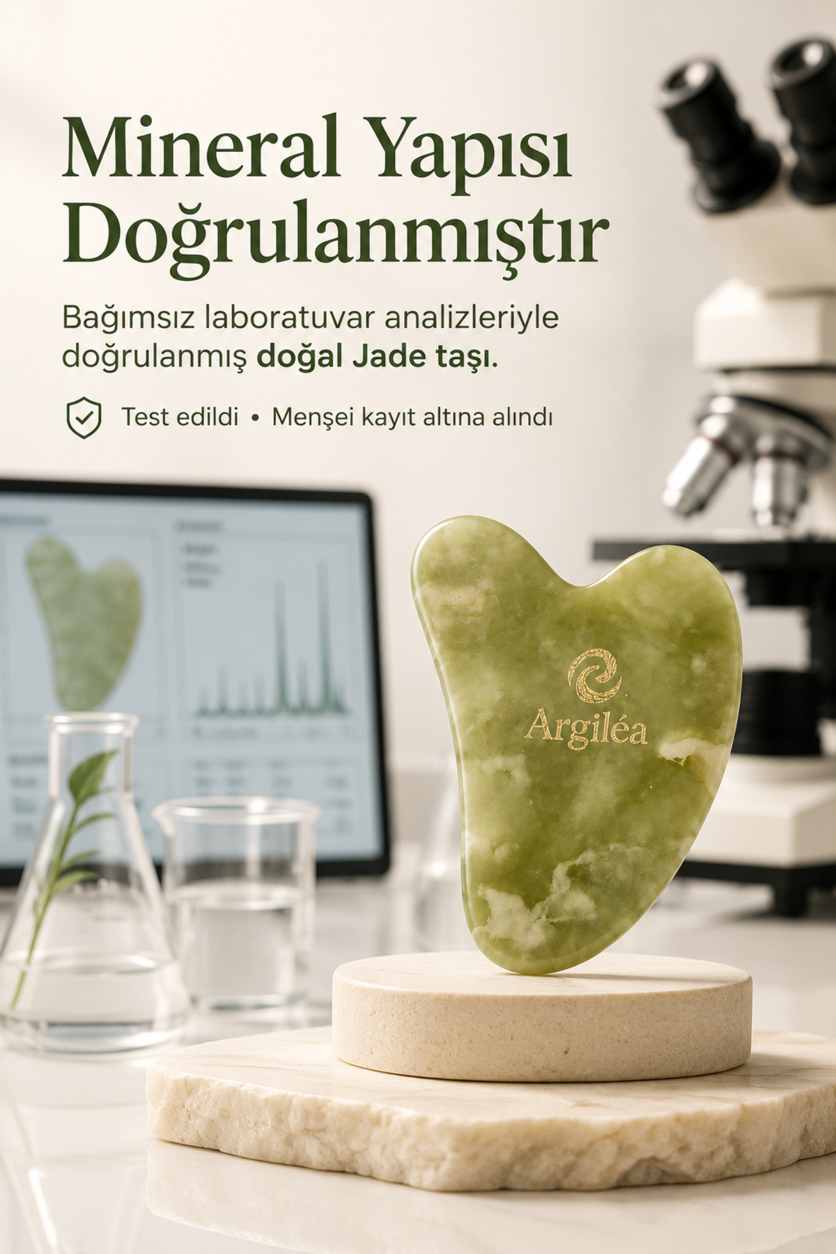 Jade Gua Sha Taşı, Doğal Yeşim, Ağır Metal Analizi Yapılmış Keseli Yüz Masaj Taşı — سبز ARG-JD-GS-CAN-01 — تصویر 4 از 6