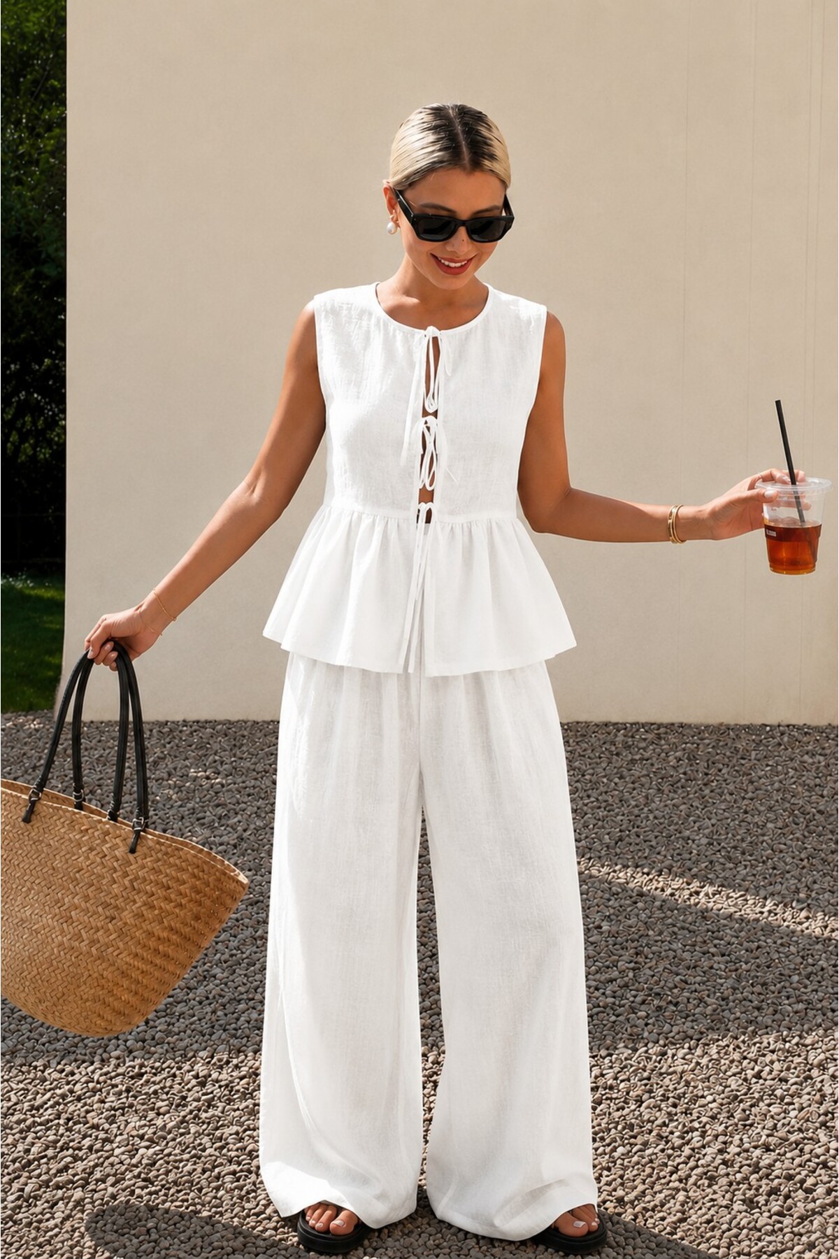 ÇEÇİM Ženska lepršava bluza sa peplumom i set pantalona
