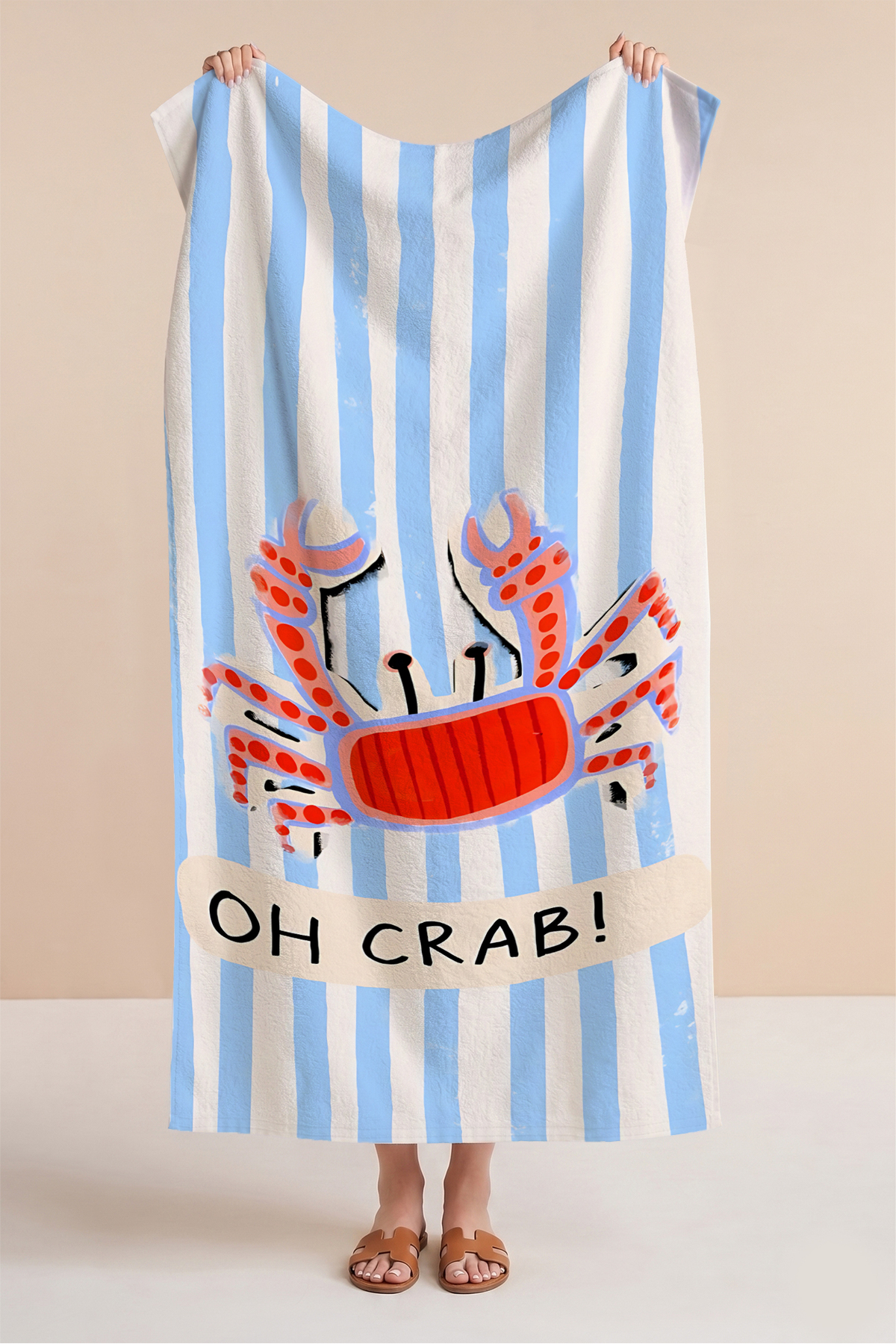 Crab Themed Striped Kids Beach Towel - Marine Blue Red Fun Quick Dry Towel Blanket