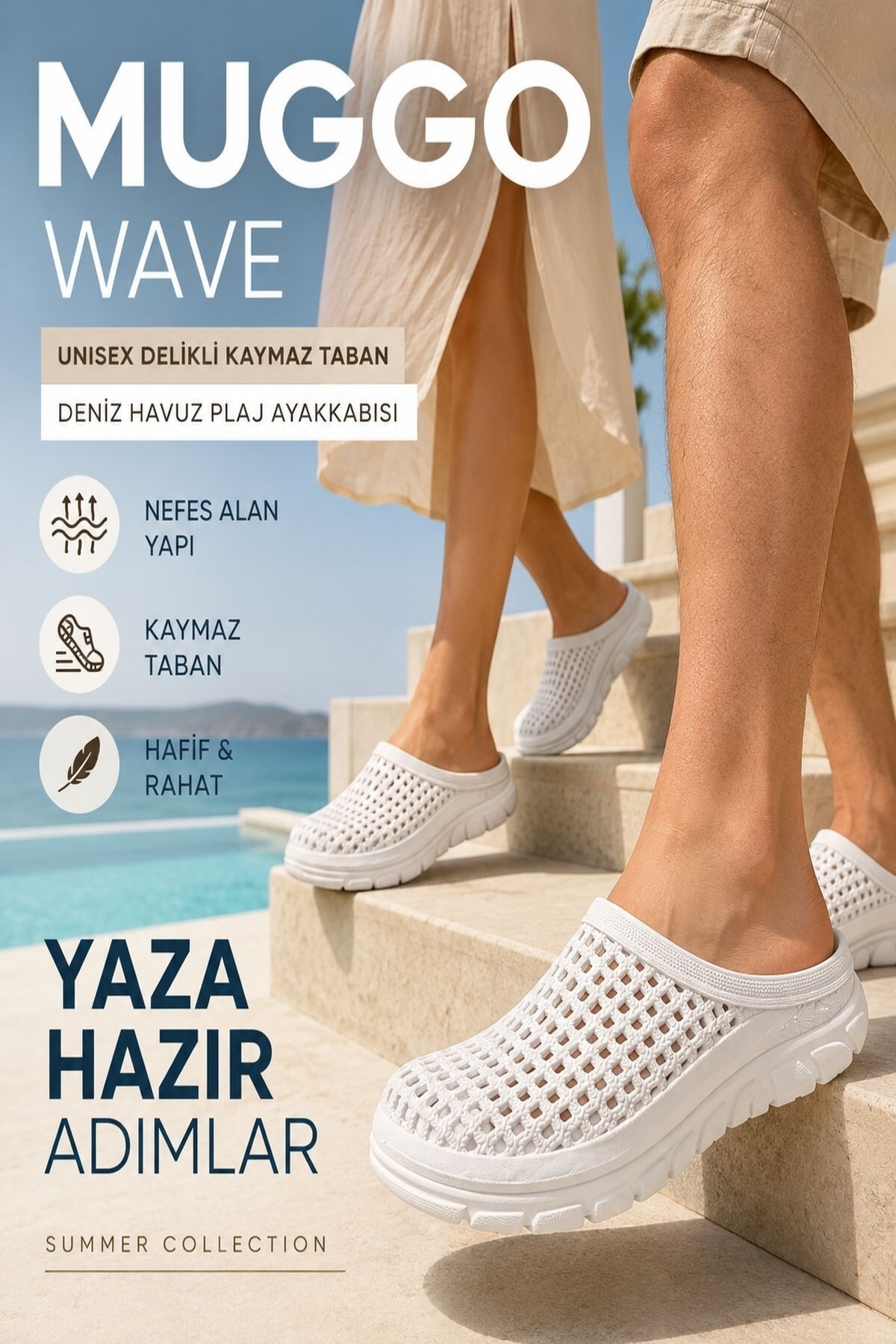 MUGGO WAVE Unısex Delikli Kaymaz Taban Deniz Havuz Plaj Ayakkabısı