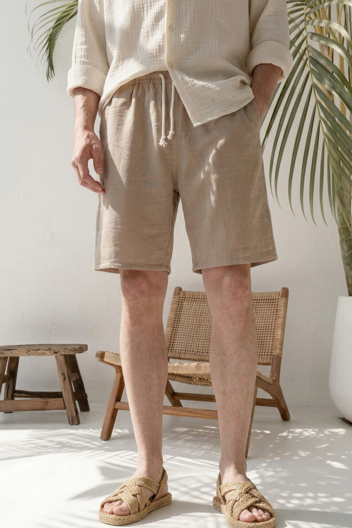 INFLUYENTE Lightweight and Comfortable Wide-Legged Muslin Shorts - Beige