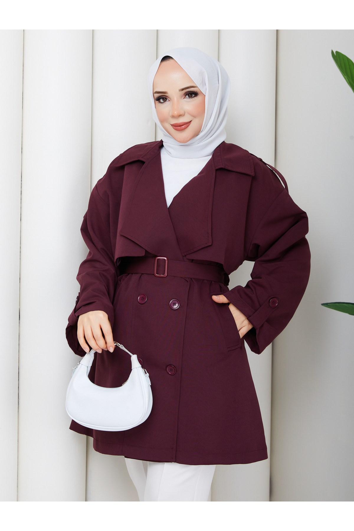 RACE FASHİON Yarı Astarlı Torino Kumaş Oversize Trençkot RC3136 görsel 6