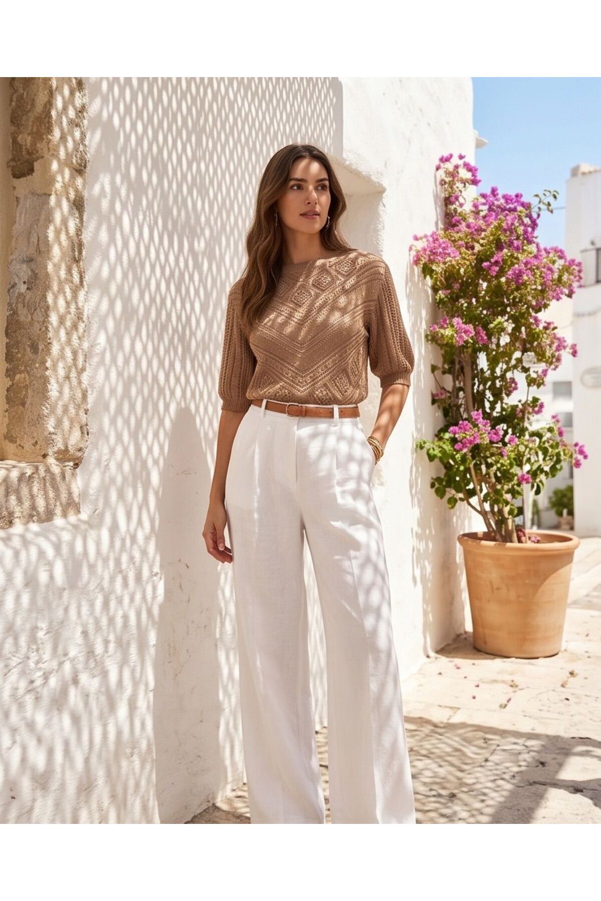 Trend Kapında Summer Openwork Geometric Pattern Half Sleeve Knitwear Blouse