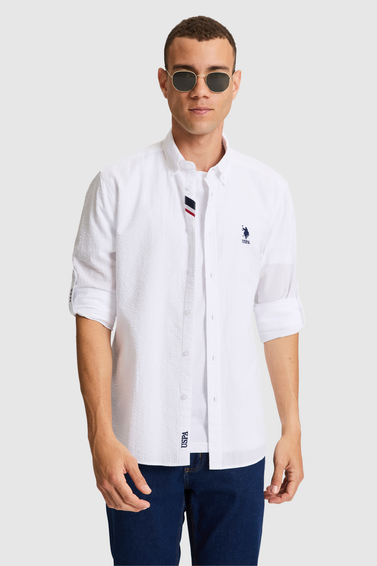 U.S. Polo Assn. Erkek Beyaz Uzun Kollu Basic Gömlek 50324638-VR013