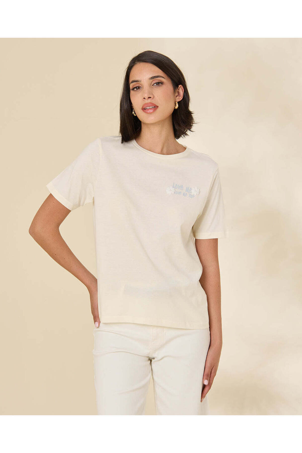 REDTAG Women Ivory Plain T-shirt