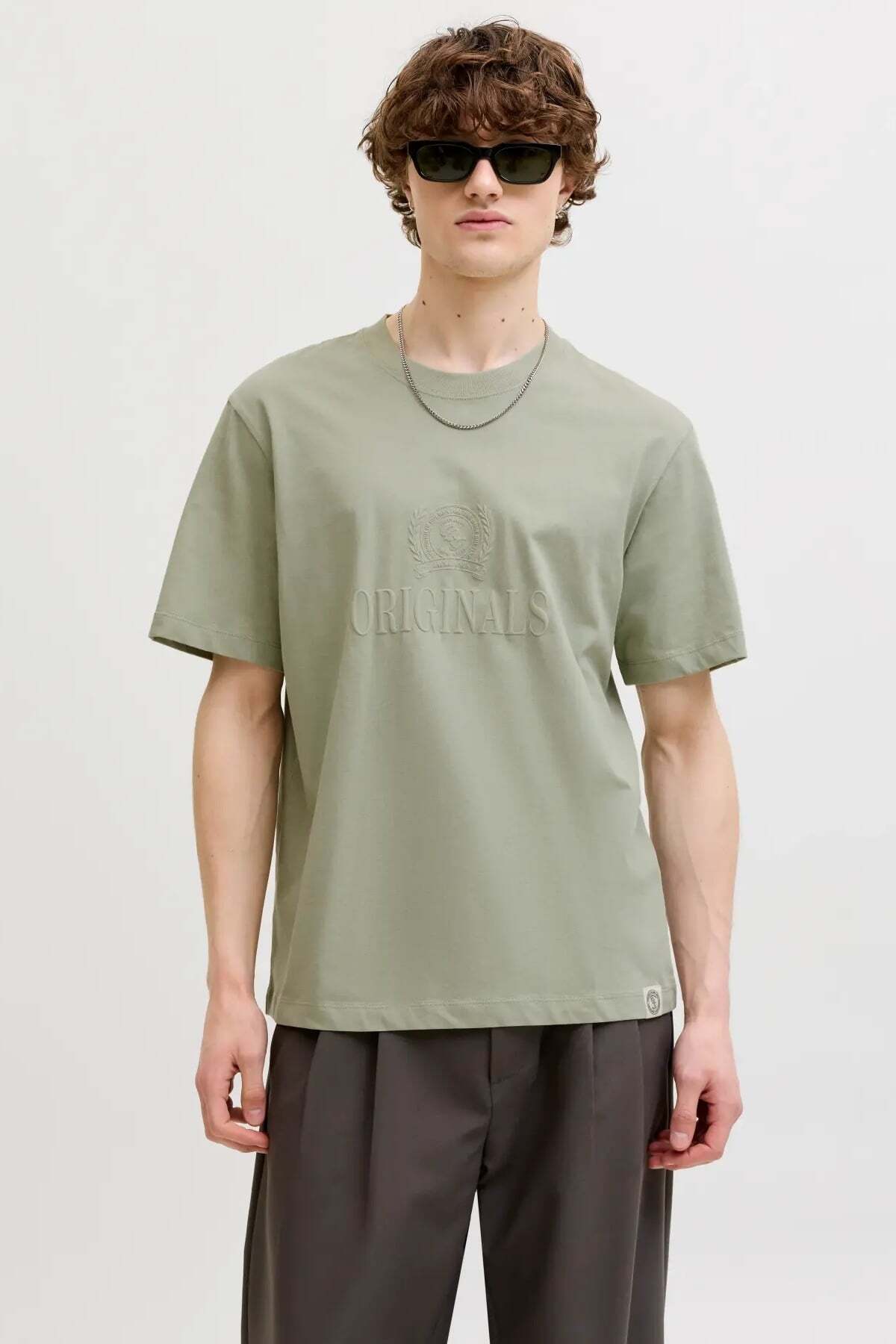 تی شرت مردانه طرح مونوگرام یقه گرد سبز دریایی JORFREDERIKSBERG کد 12299800 جک اند جونز تی شرت Jack & Jones