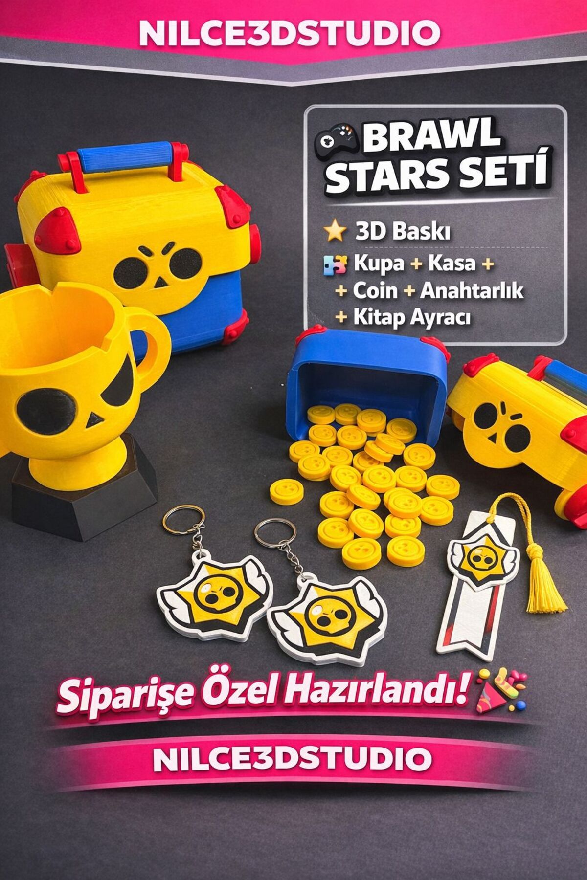 Nilce3D Brawl Stars Özel Tasarım Seti - Hediye Kutusu, Kupa, Brawl