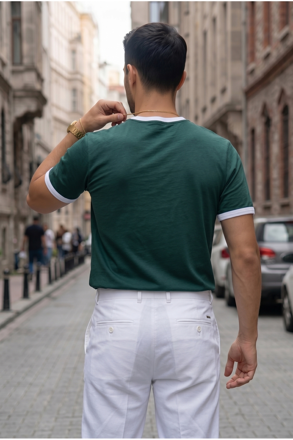 Teenage Millionaire Erkek Nefti Yeşil Renkli Tişört Bisiklet Yaka Kol Garnili Regular T-shirt görsel 3