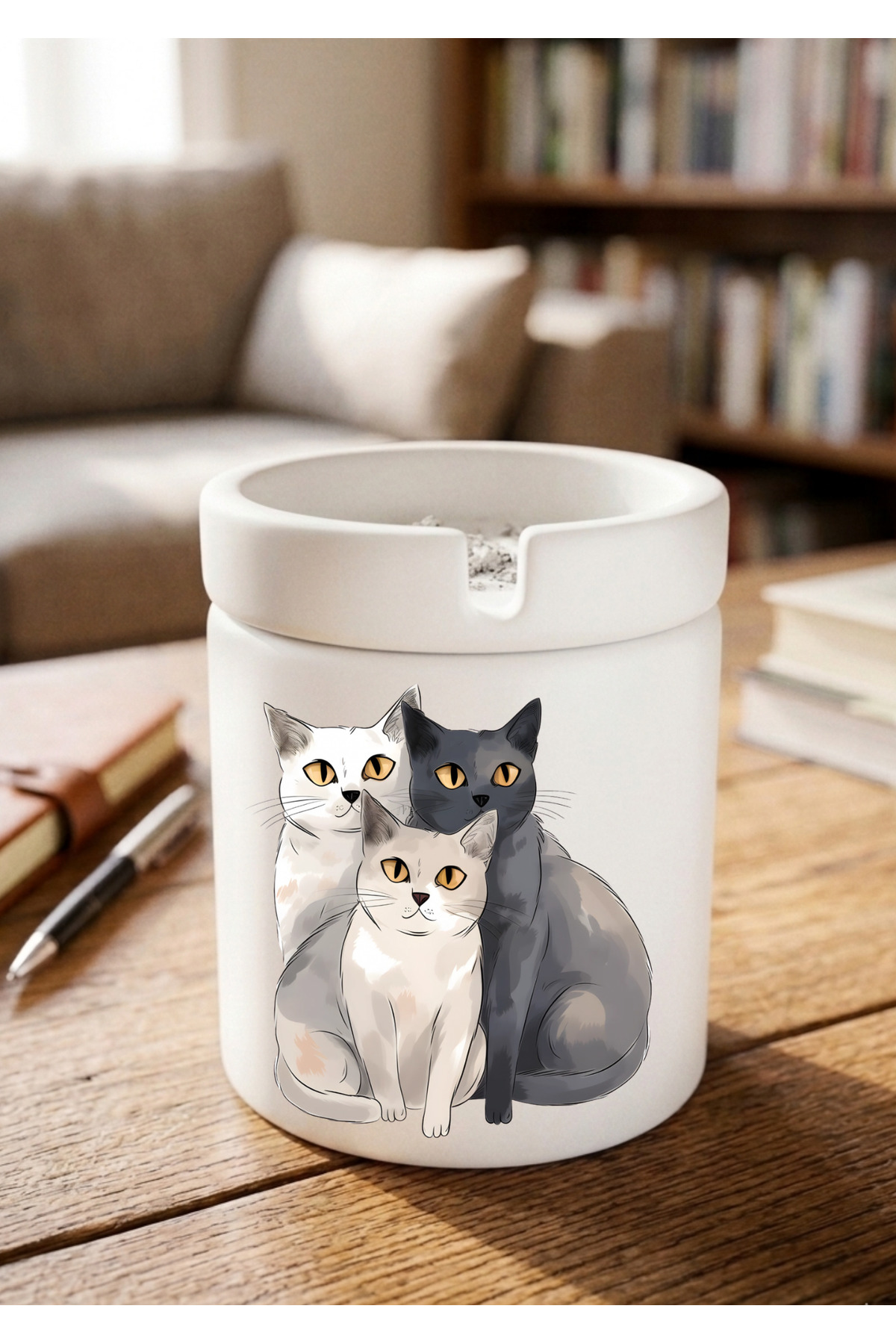 Cute Cats Printed Custom Design Printed Ceramic Ashtray Odorless Cullet
