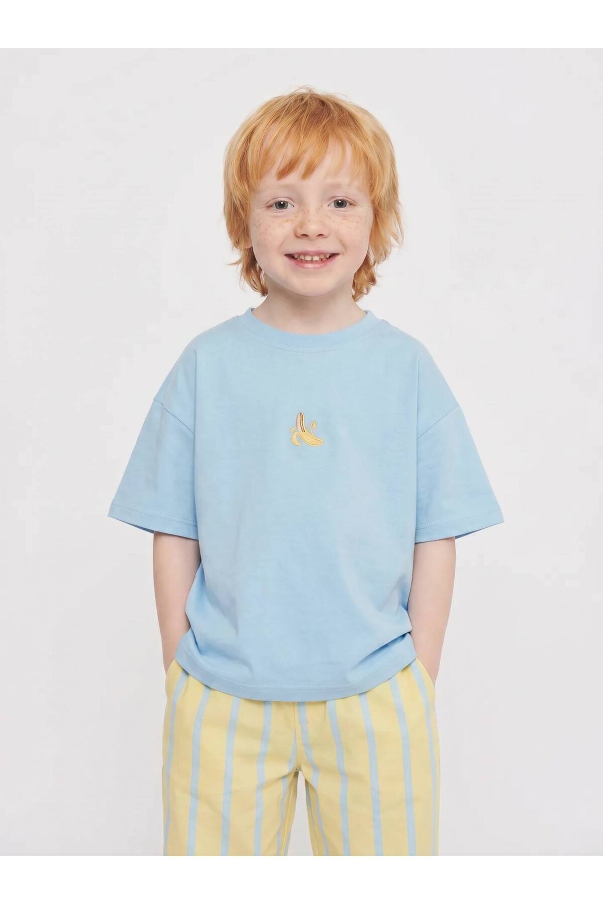 minimorakids Children's Unisex Banana T-Shirt + Striped Summer Pants Set