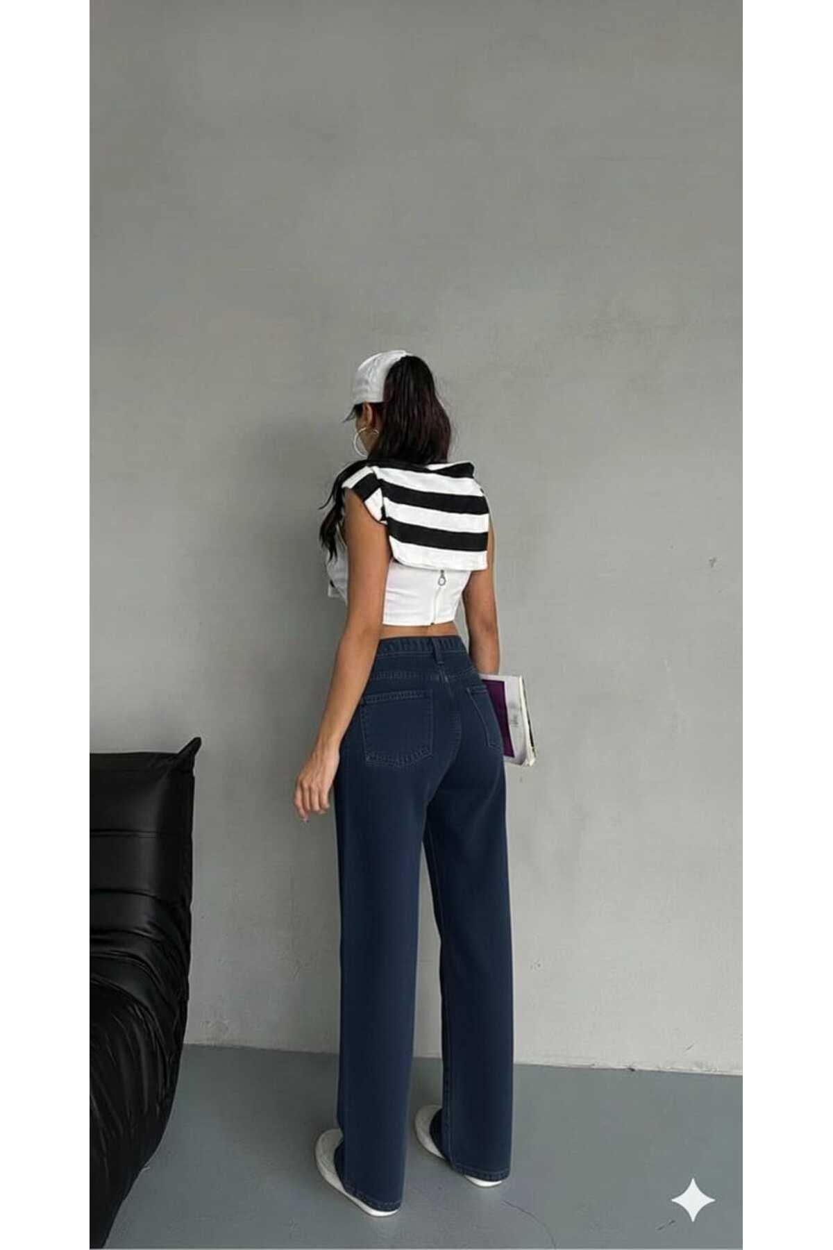 Lighter Jeans Denny Lacivert Esnek Wide Leg Yüksek Bel Jean Bol Paça Rahat Kesim Denim Pantolon görsel 5