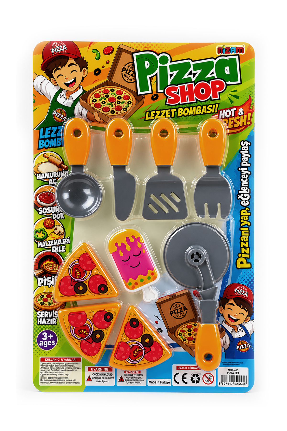 FunkyCraft Oyuncak Pizza Yapma Seti 9 Parça Evcilik Mutfak
