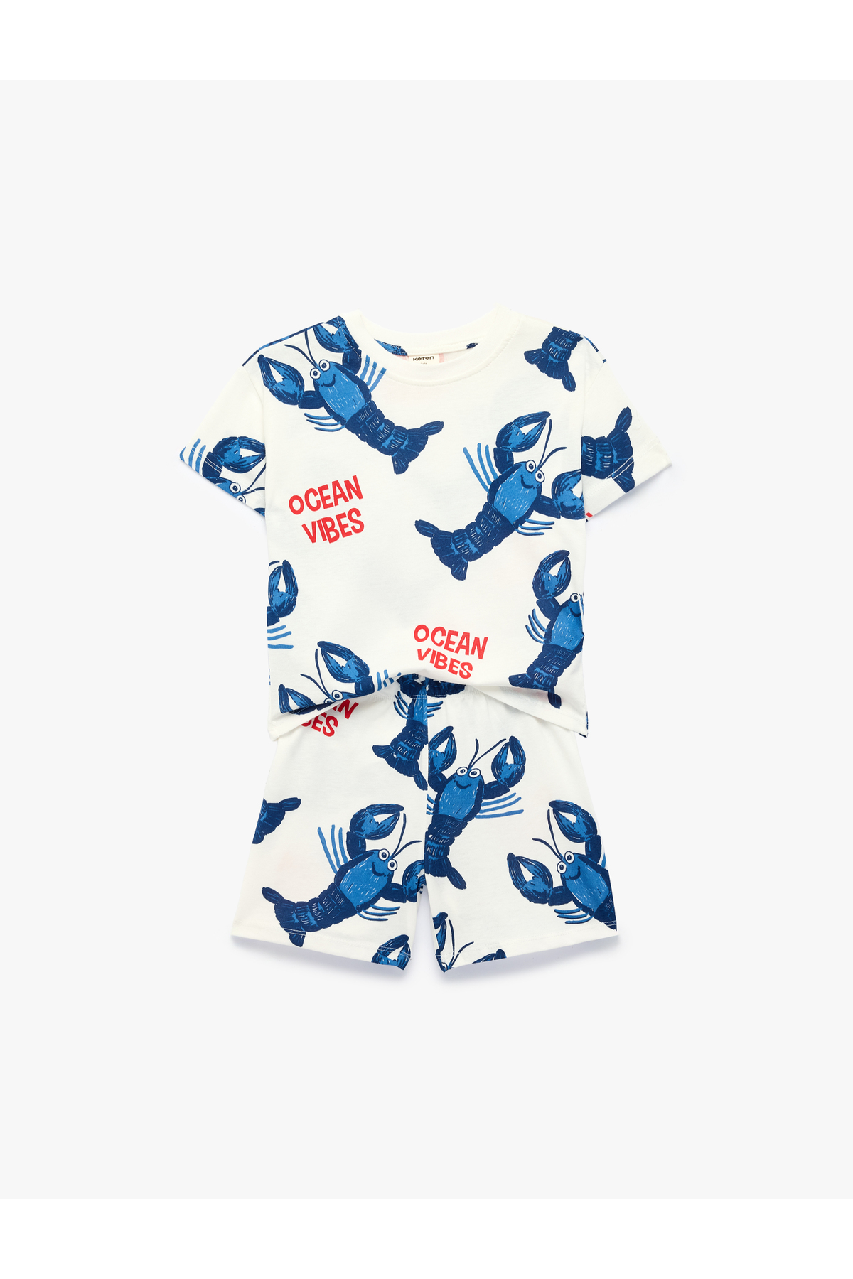 Koton Lobster Print Short Sleeve Crew Neck Cotton T-Shirt and Shorts Set