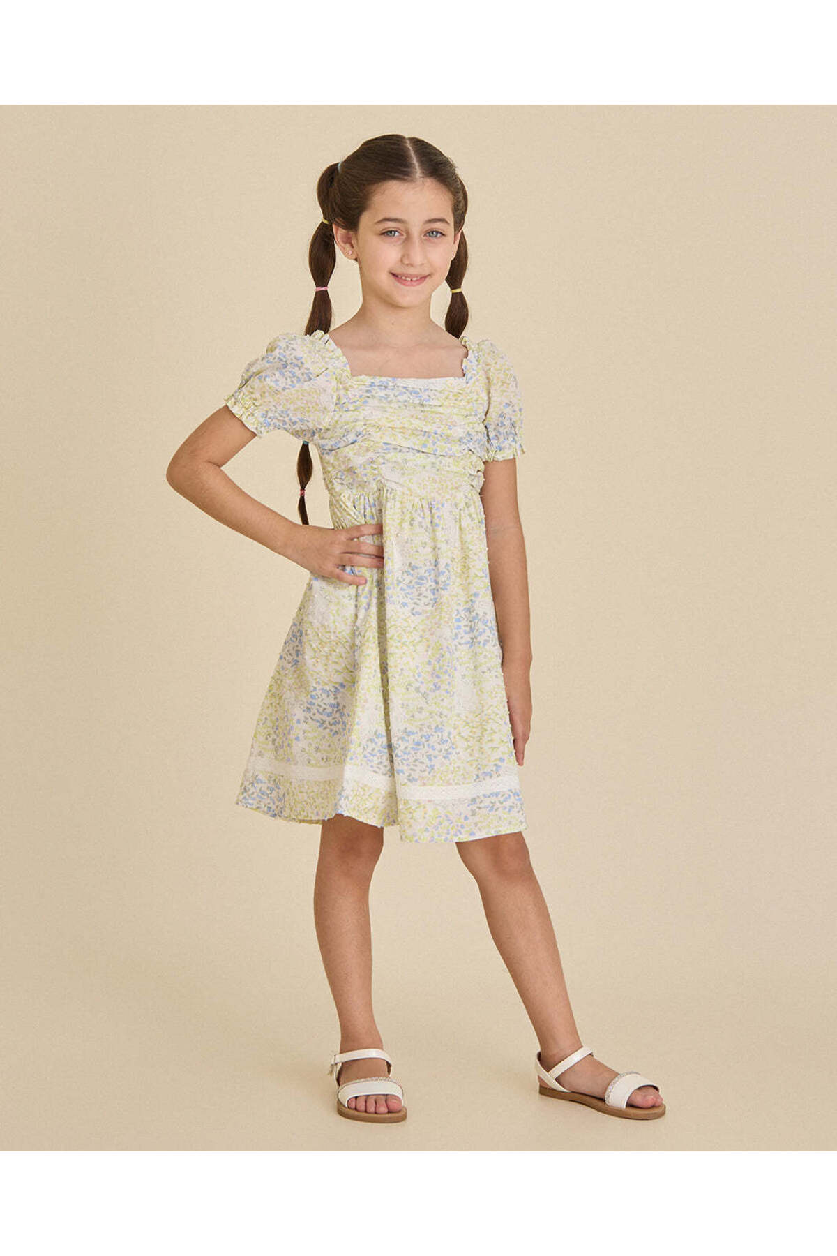 REDTAG Girls Green Floral Print Dress