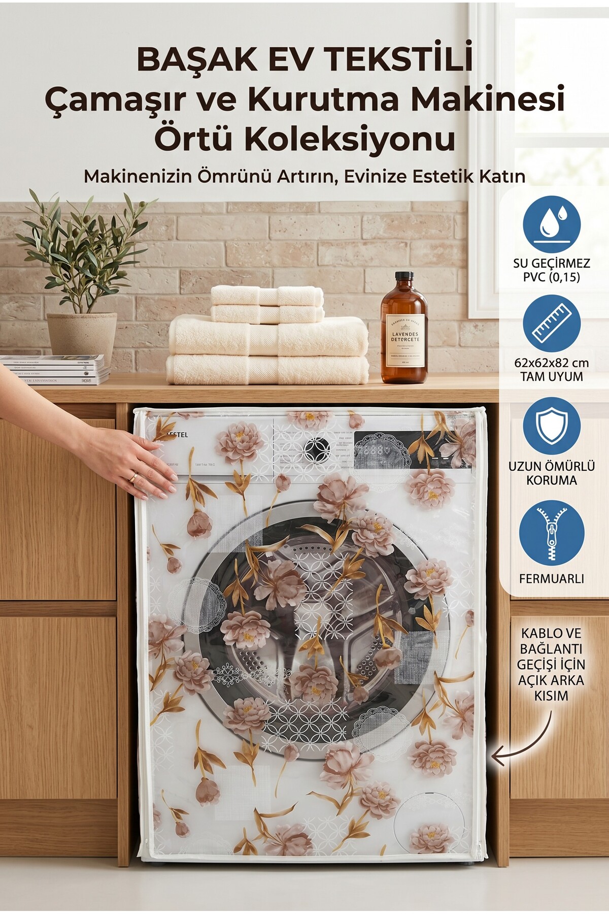 Başak Ev Tekstili Şeffaf PVC Çamaşır Makinesi Örtüsü – Su Geçirmez, Dayanıklı ve Su ve Toza Karşı Koruyucu