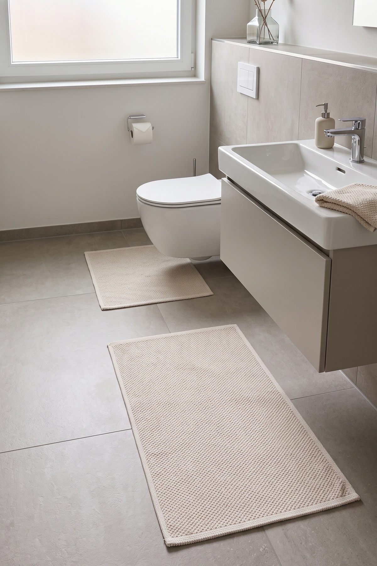 Pamukova Water Absorbent Soft 2-Piece Bath Mat Set Washable Modern Sink Front Foot Mat