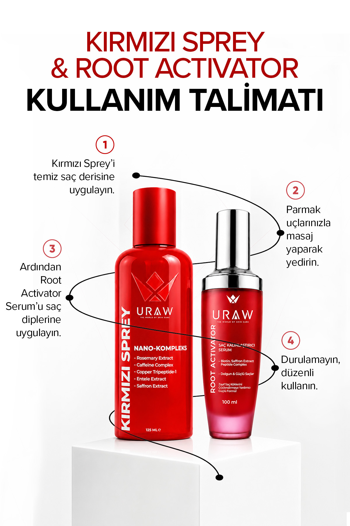 Güçlü ve Uzun Saç Bakım Seti | Kırmızı Sprey + Root Activator — SET47 — تصویر 5 از 5