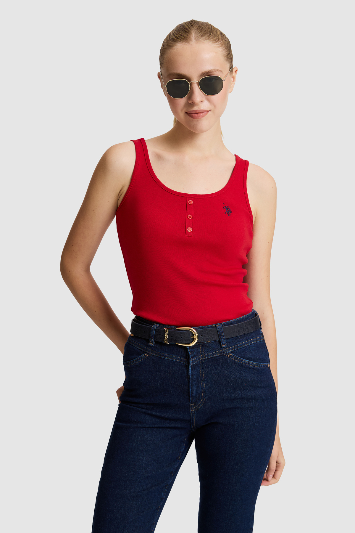 U.S. Polo Assn. Women's Red Square Collar Basic T-Shirt 50321790-Vr171