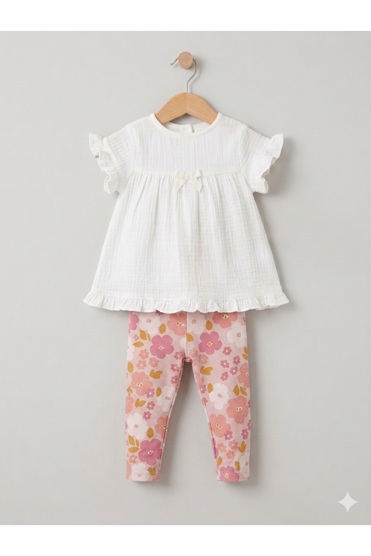 Bip Baby Floral Printed Single Jersey Trousers Muslin Sweet 2-Piece Baby Set