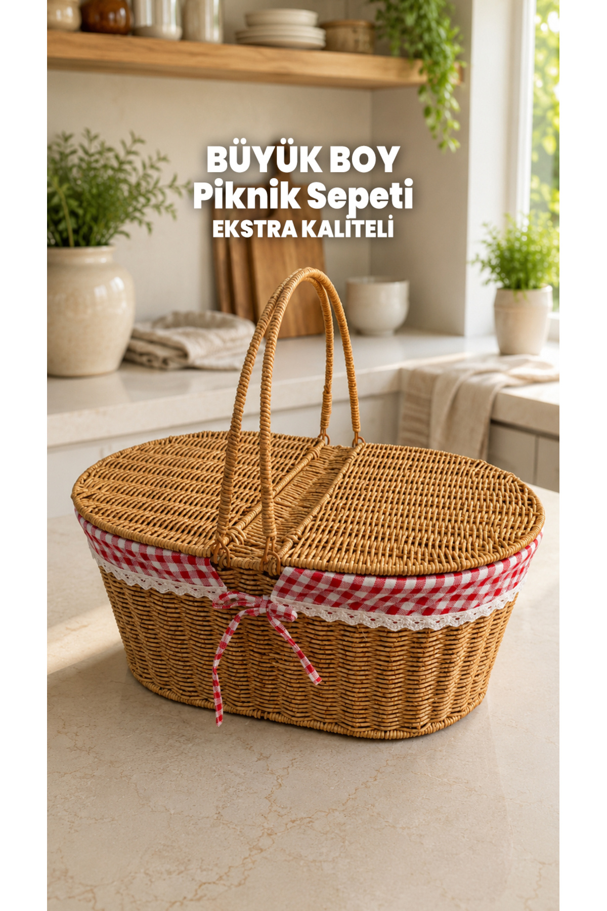 OVERSIZED Wicker Picnic Basket - Extra Quality Extra Large - Self Covering - Double Lids - Steel Wicker Rattan Resistant