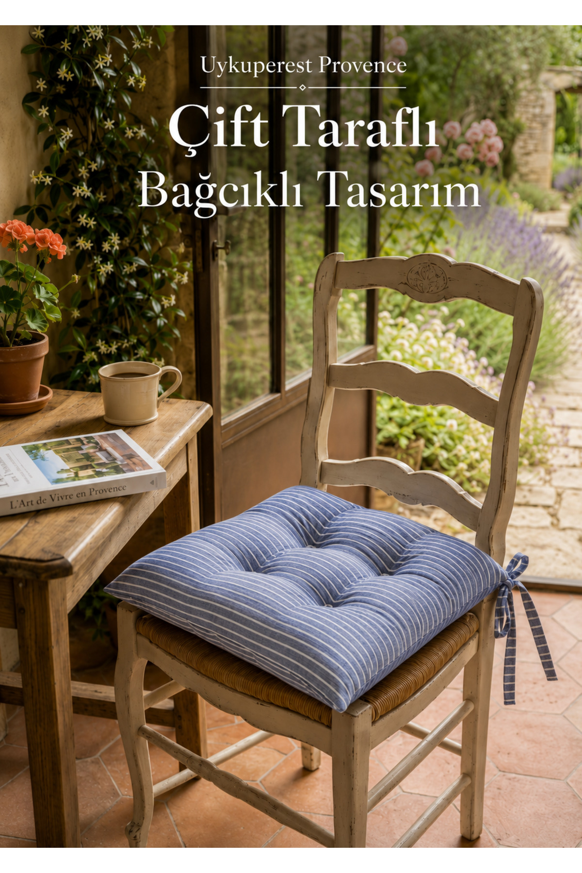Pastello Pofidik Sandalye Minderi 40x40 Bağcıklı 4 Puntolu Silikon Dolgulu Pamuk Bahçe Balkon Tekli detay
