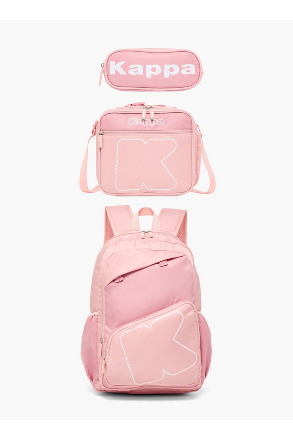 Kappa Logo Print 3-Piece School Backpack Set for Kids 13 Years+ with Lunch Bag and Pencil Pouch